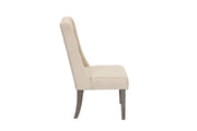 Modern Farmhouse Beige Linen Dining Chairs with Button Tufting and Weathered Gray Legs (Set of 2) by Quality Living Furniture