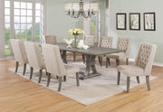 104-Inch Modern Traditional Rustic Gray Dining Set with Tufted Beige Linen Chairs (D25) by Quality Living Furniture