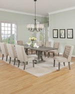 104-Inch Modern Traditional Rustic Gray Dining Set with Tufted Linen Chairs (D25 & D26) by Quality Living Furniture
