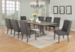 104-Inch Modern Traditional Rustic Gray Dining Set with Tufted Linen Chairs (D25 & D26) by Quality Living Furniture