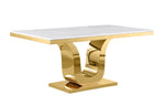 Rectangle White Marble Dining Table with Gold Steel Base, Silver & Gold (D320 D321) by Quality Living Furniture