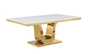 Rectangle White Marble Dining Table with Gold Steel Base, Silver & Gold (D320 D321) by Quality Living Furniture