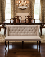 Traditional 71 Inch Beige Linen Dining Bench With Button Tufted Back by Quality Living Furniture