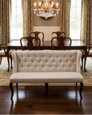 Traditional 71 Inch Beige Linen Dining Bench With Button Tufted Back by Quality Living Furniture
