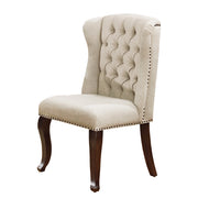 Classic Beige Linen Wingback Dining Chairs with Button Tufting and Dark Wood Legs (Set of 2) D35SC-2 by Quality Living Furniture