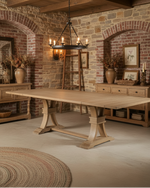104 Inch Traditional Rustic Trestle Dining Table With Extension Leaf by Quality Living Furniture
