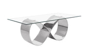78-Inch Modern Glass-Top Dining Table with Infinity Steel Base, Silver or Gold (D406-9) by Quality Living Furniture