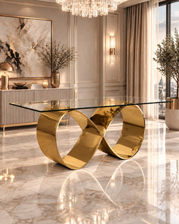 78-Inch Modern Glass-Top Dining Table with Infinity Steel Base, Silver or Gold (D406-9) by Quality Living Furniture
