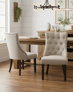 Classic Beige Linen Parsons Dining Chairs with Button Tufting and Nailhead Trim (Set of 2) (D42) by Quality Living Furniture