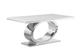 87-Inch Modern White Marble Top Dining Table with Polished Gold Oval Base by Quality Living Furniture