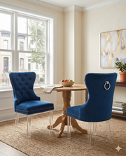 SC50 Modern Velvet Accent Dining Chair with Clear Acrylic Legs, Tufted Back, Nailhead Trim & Ring Pull
