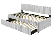 Modern Upholstered Kids Twin Platform Bed with Trundle and Channel Tufted Headboard (K45, K46, K47) by Quality Living Furniture