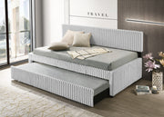 Modern Upholstered Kids Twin Platform Bed with Trundle and Channel Tufted Headboard (K45, K46, K47) by Quality Living Furniture