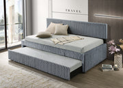 Modern Upholstered Kids Twin Platform Bed with Trundle and Channel Tufted Headboard (K45, K46, K47) by Quality Living Furniture