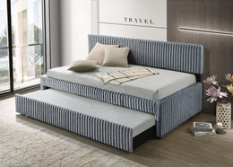 Modern Upholstered Kids Twin Platform Bed with Trundle and Channel Tufted Headboard (K45, K46, K47) by Quality Living Furniture