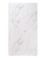 Overhead detail shot of white marble pattern with soft gray veining and rounded corners