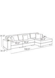 Oversized Corduroy Sectional Sofa, Reversible L-Shaped Couch with Cup Holders and Natural Wood Legs