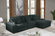 Oversized Corduroy Sectional Sofa, Reversible L-Shaped Couch with Cup Holders and Natural Wood Legs