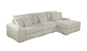 Oversized Corduroy Sectional Sofa, Reversible L-Shaped Couch with Cup Holders and Natural Wood Legs