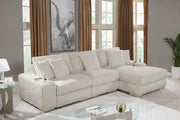 Oversized Corduroy Sectional Sofa, Reversible L-Shaped Couch with Cup Holders and Natural Wood Legs