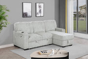 S20 Velvet Corduroy Reversible Sleeper Sectional Sofa with Pull-Out Bed, Storage Chaise and Cup Holders, L-Shaped Couch