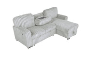 S20 Velvet Corduroy Reversible Sleeper Sectional Sofa with Pull-Out Bed, Storage Chaise and Cup Holders, L-Shaped Couch