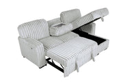 S20 Velvet Corduroy Reversible Sleeper Sectional Sofa with Pull-Out Bed, Storage Chaise and Cup Holders, L-Shaped Couch
