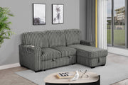 S20 Velvet Corduroy Reversible Sleeper Sectional Sofa with Pull-Out Bed, Storage Chaise and Cup Holders, L-Shaped Couch