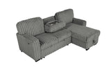 S20 Velvet Corduroy Reversible Sleeper Sectional Sofa with Pull-Out Bed, Storage Chaise and Cup Holders, L-Shaped Couch