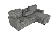 S20 Velvet Corduroy Reversible Sleeper Sectional Sofa with Pull-Out Bed, Storage Chaise and Cup Holders, L-Shaped Couch