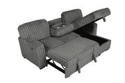 S20 Velvet Corduroy Reversible Sleeper Sectional Sofa with Pull-Out Bed, Storage Chaise and Cup Holders, L-Shaped Couch