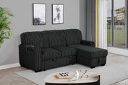S20 Velvet Corduroy Reversible Sleeper Sectional Sofa with Pull-Out Bed, Storage Chaise and Cup Holders, L-Shaped Couch