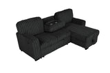 S20 Velvet Corduroy Reversible Sleeper Sectional Sofa with Pull-Out Bed, Storage Chaise and Cup Holders, L-Shaped Couch