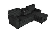 S20 Velvet Corduroy Reversible Sleeper Sectional Sofa with Pull-Out Bed, Storage Chaise and Cup Holders, L-Shaped Couch
