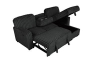 S20 Velvet Corduroy Reversible Sleeper Sectional Sofa with Pull-Out Bed, Storage Chaise and Cup Holders, L-Shaped Couch