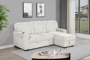 S20 Velvet Corduroy Reversible Sleeper Sectional Sofa with Pull-Out Bed, Storage Chaise and Cup Holders, L-Shaped Couch