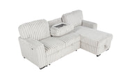 S20 Velvet Corduroy Reversible Sleeper Sectional Sofa with Pull-Out Bed, Storage Chaise and Cup Holders, L-Shaped Couch