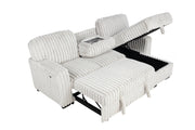 S20 Velvet Corduroy Reversible Sleeper Sectional Sofa with Pull-Out Bed, Storage Chaise and Cup Holders, L-Shaped Couch