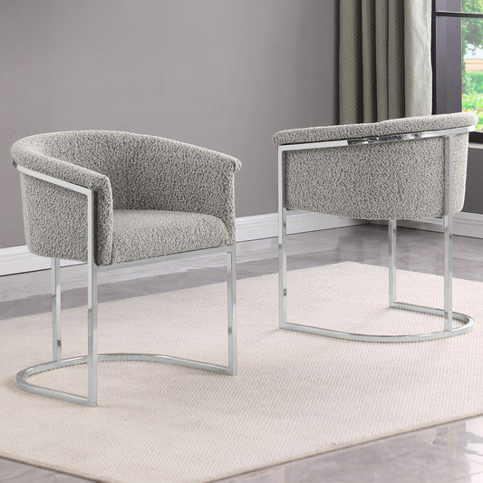 SC010-7, CH010-7, & BS010-7: Modern Boucle Fabric Chairs with U-Shaped Chrome Legs (Set of 2)