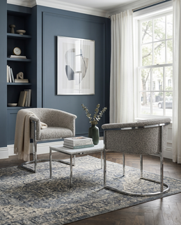 SC010 Modern Boucle Accent Dining Chair with Wrap-Around Chrome Frame & Sled Base