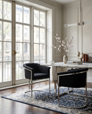 SC010 Modern Boucle Accent Dining Chair with Wrap-Around Chrome Frame & Sled Base