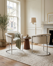 SC010 Modern Boucle Accent Dining Chair with Wrap-Around Chrome Frame & Sled Base