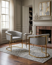 SC014 Modern Boucle Accent Dining Chair with Wrap-Around Gold Frame & Sled Base