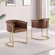 SC014L Modern Leathaire Accent Dining Chair with Channel Tufted Back, Wrap-Around Gold Frame & Sled Base