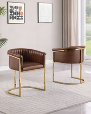 Modern Channel-Tufted Brown Leathaire Side Chairs with Polished Gold Sled Base (SC014L - SC016L) by Quality Living Furniture