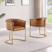 SC014L Modern Leathaire Accent Dining Chair with Channel Tufted Back, Wrap-Around Gold Frame & Sled Base