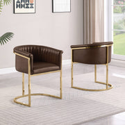 SC014L Modern Leathaire Accent Dining Chair with Channel Tufted Back, Wrap-Around Gold Frame & Sled Base