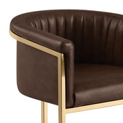 SC014L Modern Leathaire Accent Dining Chair with Channel Tufted Back, Wrap-Around Gold Frame & Sled Base
