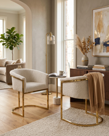 SC014 Modern Boucle Accent Dining Chair with Wrap-Around Gold Frame & Sled Base