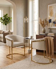 SC014 Modern Boucle Accent Dining Chair with Wrap-Around Gold Frame & Sled Base